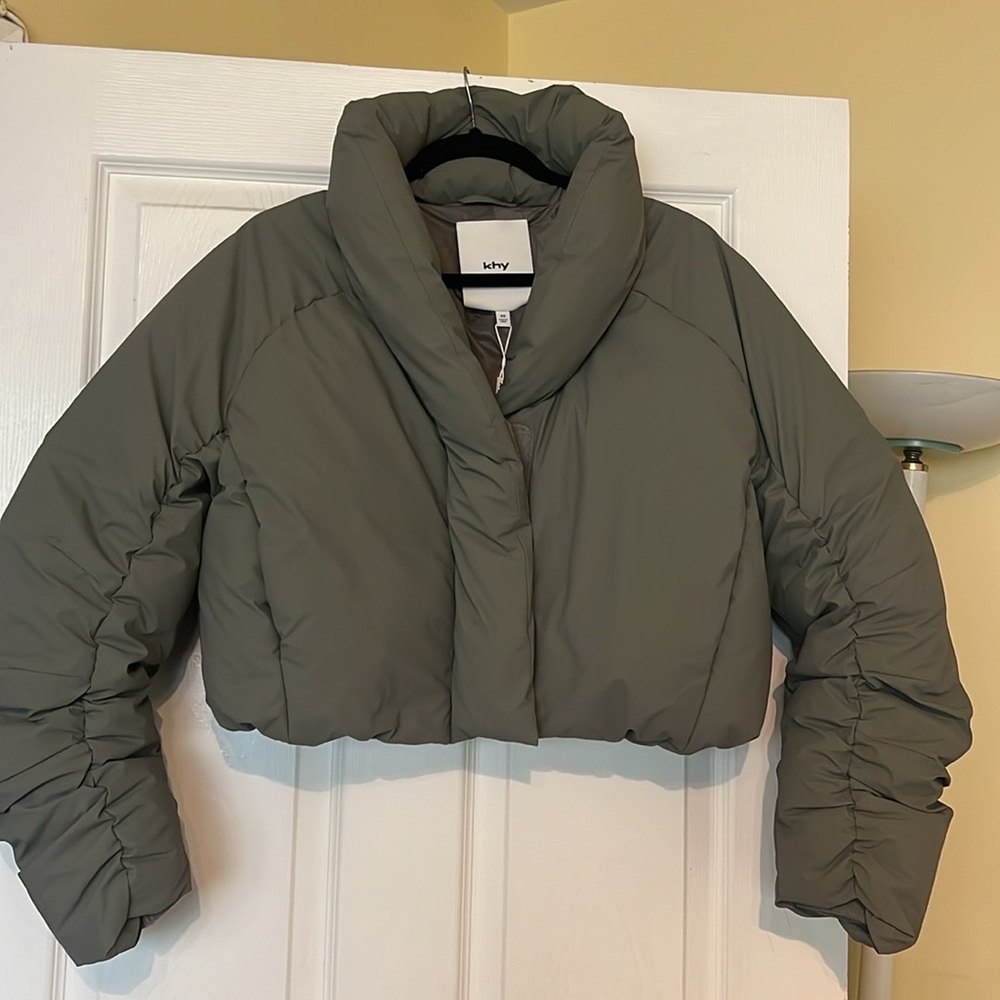 Brand new KHY cropped puffer jacket in olive green with tags size xs